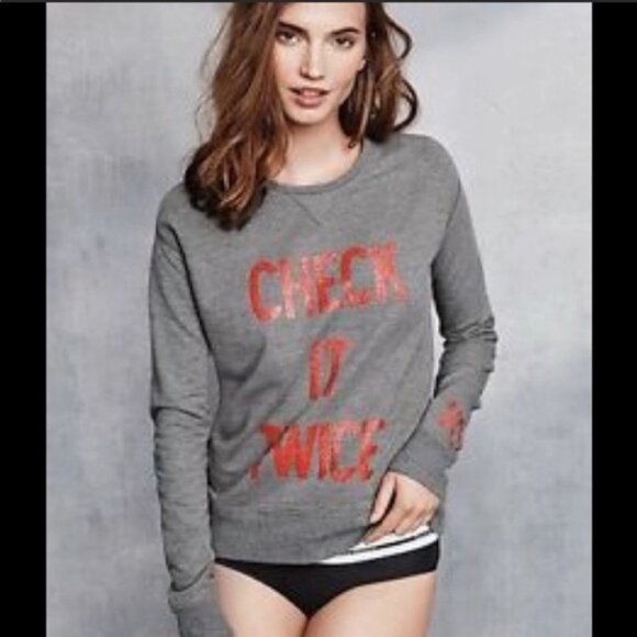 Victoria's Secret Check it Twice Santa Christmas Holiday Crewneck Small S - Picture 1 of 6